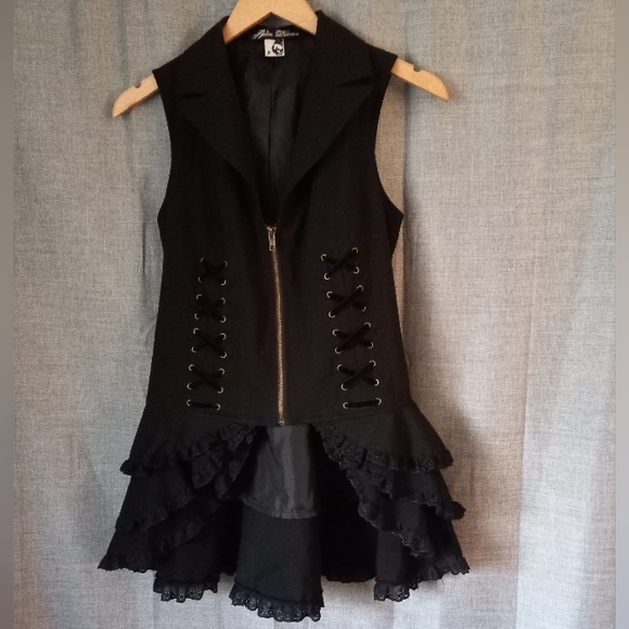Jackets & Blazers - Spin Doctor Ruffle & Lace Black Vest w/Bussel Goth Steampunk Women's Junior Sz S